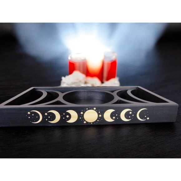 Mystical Moon Phase Tarot Card & Crystal Display Holder Handcrafted Wooden Altar - Picture 4 of 12